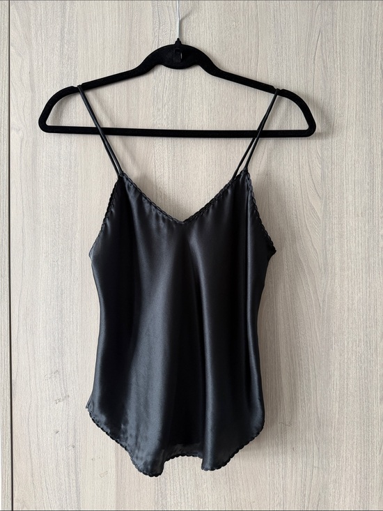 Tops - Black Satin Spaghetti Strap Cami Top